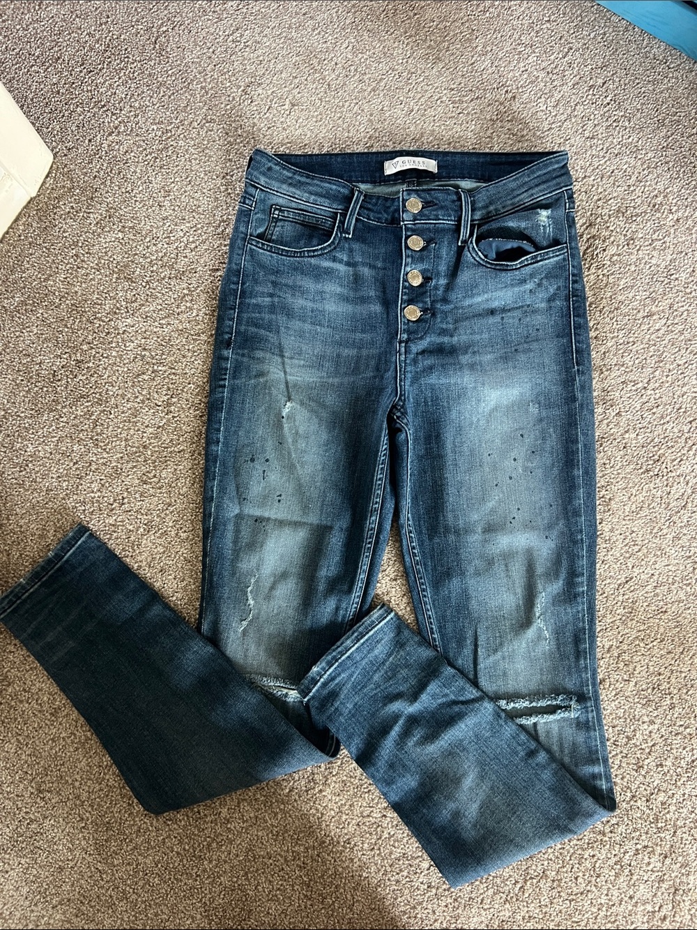 Guess Skinny Button-Fly Jeans in Dark Blue